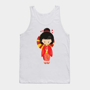 Japanese Girl, Japan, Cute Girl, Red Kimono Tank Top